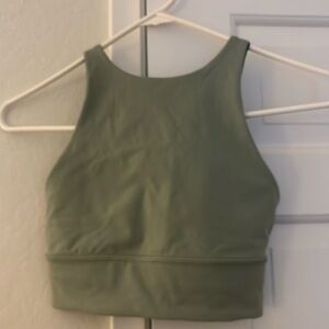 Lululemon Energy High-Neck Longline Tough Bra, in Laurel Green.